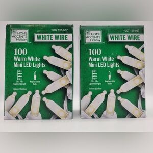HOME ACCENTS HOLIDAY "2 BOX" 100CT WARM WHITE LED WHITE WIRE XMAS WEDDING LIGHTS